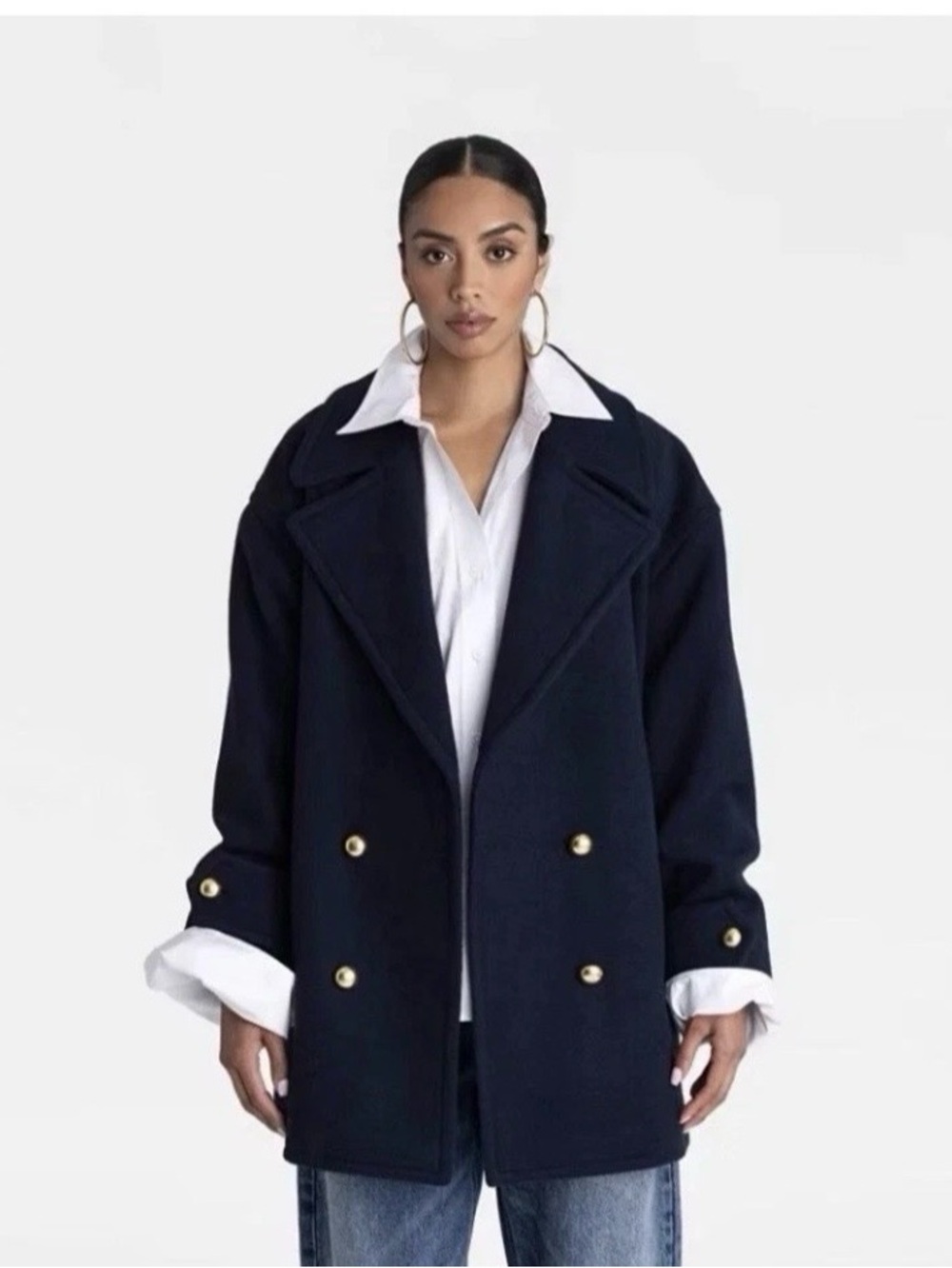 Double-Breasted Navy Peacoat with Gold Buttons